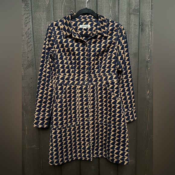 Boden Corduroy Dress Size 4P Knee Length Bird Print Navy/Tan Whimsical Artsy EUC - Picture 8 of 8